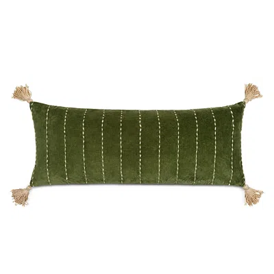 Surya Velvet Kantha Lumbar Pillow In Green