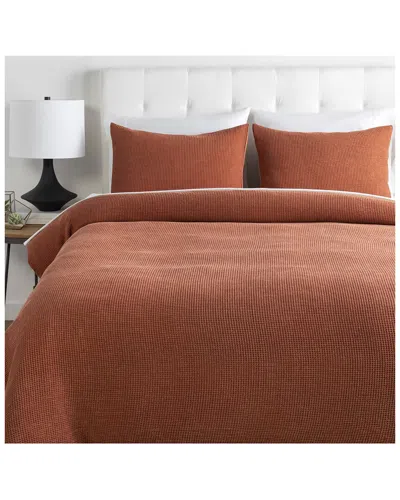 SURYA SURYA WAFFLE BURNT ORANGE DUVET SET WITH TWO STANDARD SHAMS