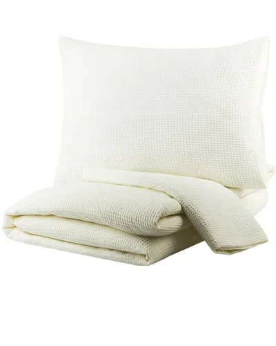 Surya Waffle White Duvet Set With Two Standard Shams In Neutral