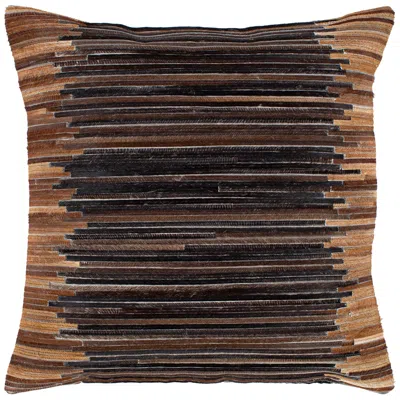Surya Zander Dark Brown Patched 20" Square Decorative Pillow