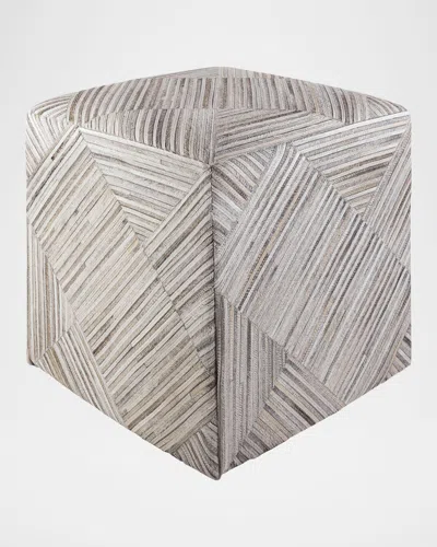Surya Zander Hair On Hide Pouf In Gray