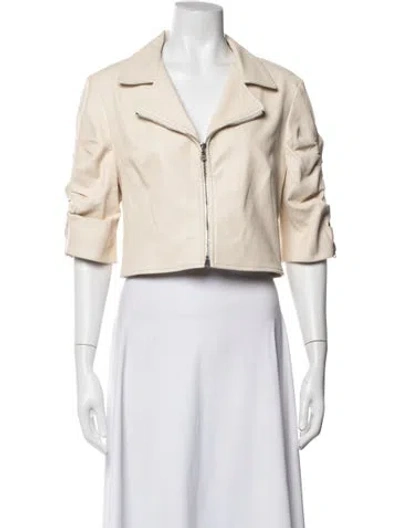 Pre-owned Susan Bender Lamb Leather Biker Jacket In Neutrals