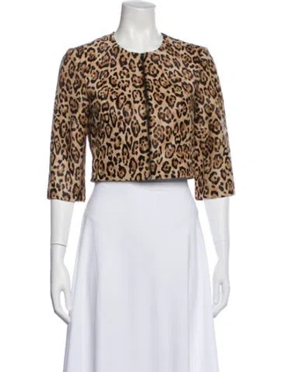 Pre-owned Susan Bender Leather Animal Print Bolero In Blue