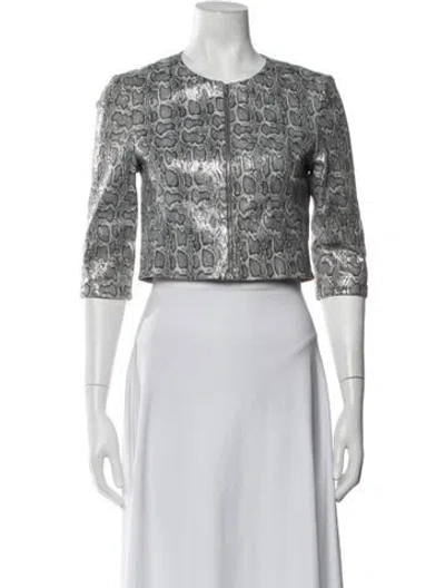 Pre-owned Susan Bender Leather Animal Print Jacket In Grey