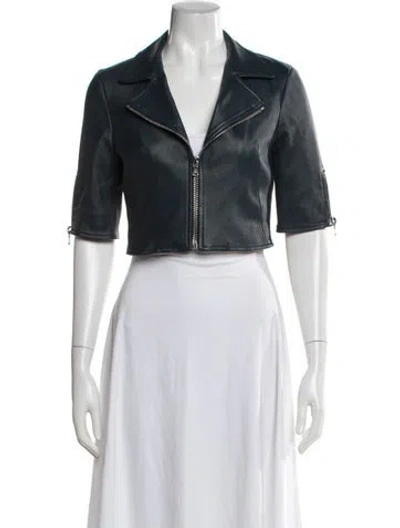Pre-owned Susan Bender Leather Biker Jacket In Blue
