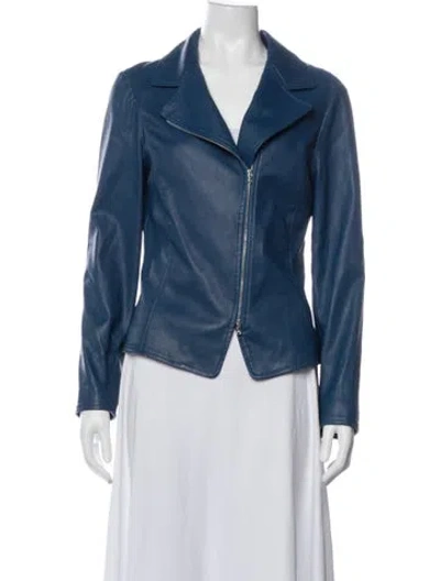 Pre-owned Susan Bender Leather Biker Jacket In Blue