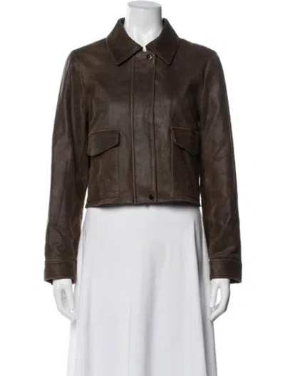 Pre-owned Susan Bender Leather Biker Jacket In Brown