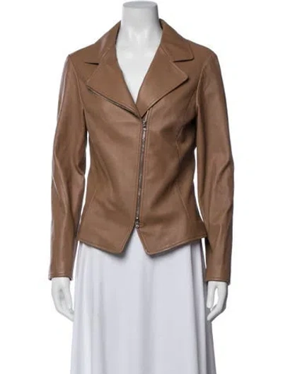 Pre-owned Susan Bender Leather Biker Jacket In Brown