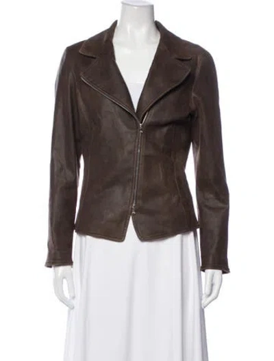 Pre-owned Susan Bender Leather Biker Jacket In Brown