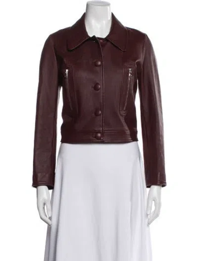 Pre-owned Susan Bender Leather Biker Jacket In Burgundy