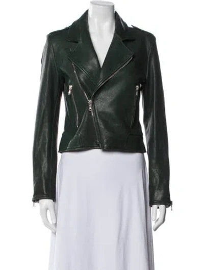 Pre-owned Susan Bender Leather Biker Jacket In Green