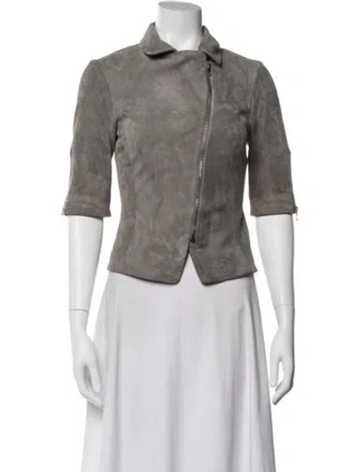 Pre-owned Susan Bender Leather Biker Jacket In Grey