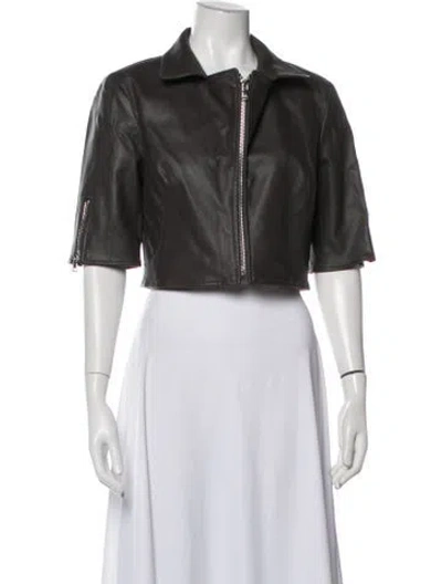 Pre-owned Susan Bender Leather Biker Jacket In Grey