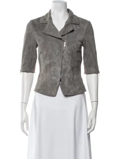 Pre-owned Susan Bender Leather Biker Jacket In Grey