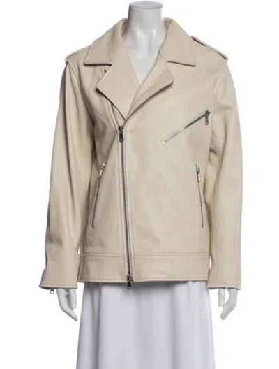 Pre-owned Susan Bender Leather Biker Jacket In Neutral