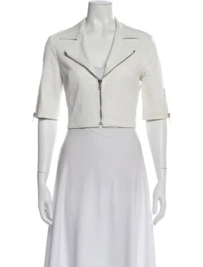 Pre-owned Susan Bender Leather Biker Jacket In White