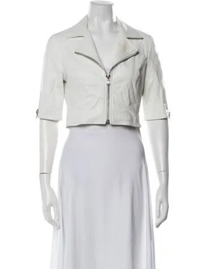 Pre-owned Susan Bender Leather Biker Jacket In White