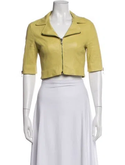 Pre-owned Susan Bender Leather Biker Jacket In Yellow