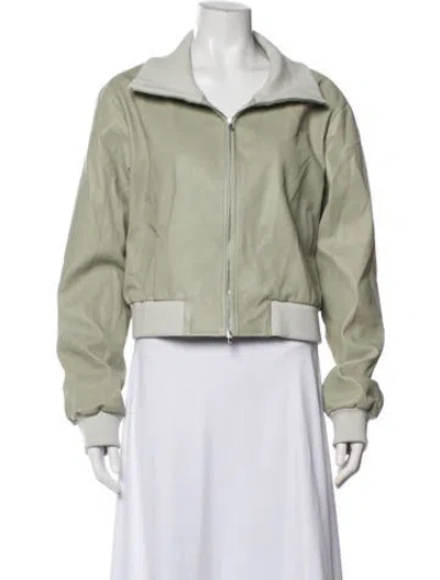 Pre-owned Susan Bender Leather Bomber Jacket In Green