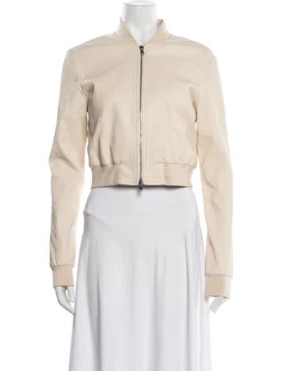 Pre-owned Susan Bender Leather Bomber Jacket In Neutrals
