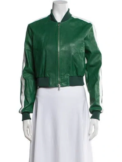 Pre-owned Susan Bender Leather Bomber Jacket W/ Tags In Green