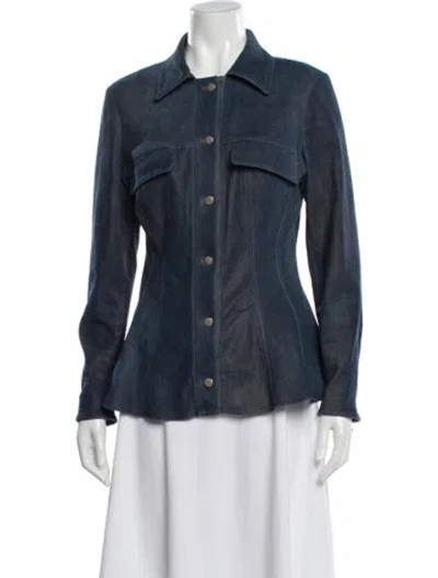 Pre-owned Susan Bender Leather Long Sleeve Blouse In Blue
