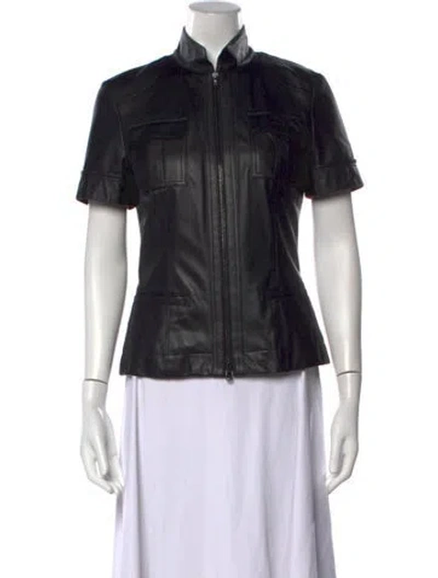 Pre-owned Susan Bender Leather Short Sleeve Top In Black