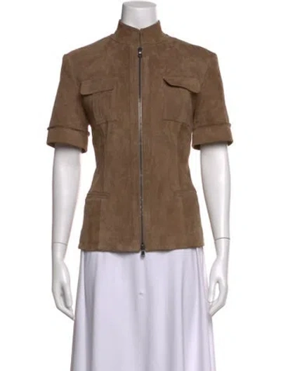 Pre-owned Susan Bender Leather Short Sleeve Top In Brown