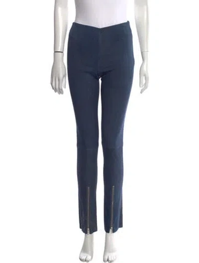 Pre-owned Susan Bender Leather Skinny Leg Pants In Blue