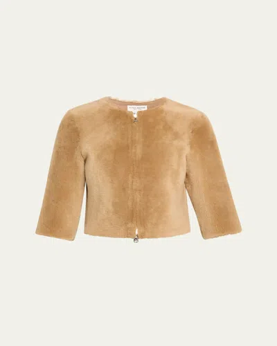 Susan Bender Reversible Shearling Top Coat In Camel