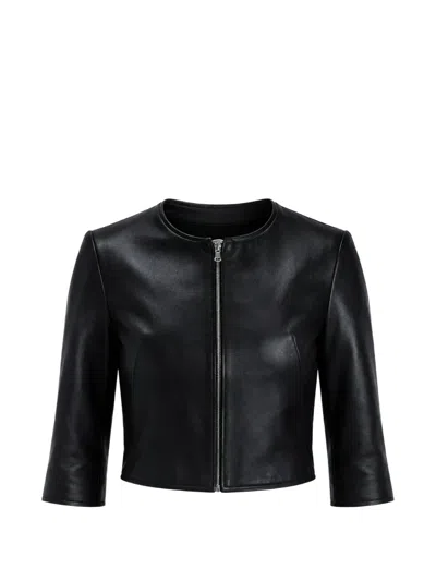 Susan Bender Round-neck Leather Jacket In Black