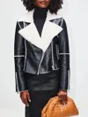 Susan Bender Shearling Biker Jacket In Black/ivory In Black