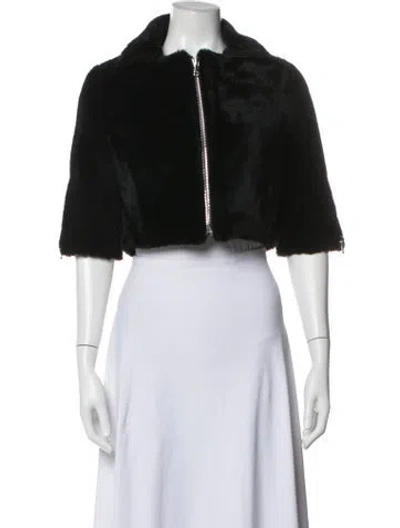 Pre-owned Susan Bender Shearling Faux Fur Jacket In Black