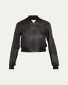Susan Bender Stretch Lambskin Leather Bomber Jacket In Black