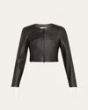 Susan Bender Stretch Lambskin Leather Cardigan In Black
