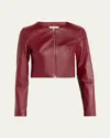 Susan Bender Stretch Lambskin Leather Cardigan In Cabernet