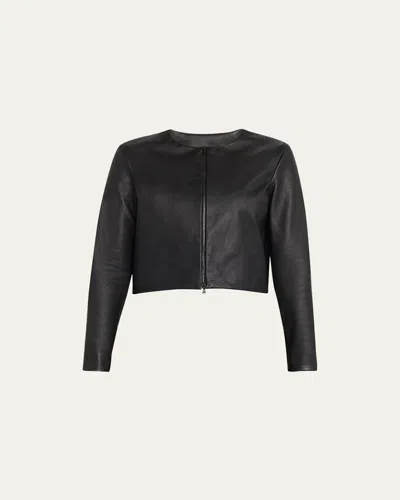 Susan Bender Stretch Leather Long-sleeve Cardigan Jacket In Black