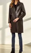 Susan Bender Stretch Leather With Cashmere Trim Coat In Chocolate