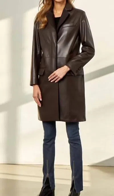 Susan Bender Stretch Leather With Cashmere Trim Coat In Chocolate In Gold