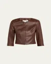 Susan Bender Stretch Leather Zip-front Cardigan In Mahogany