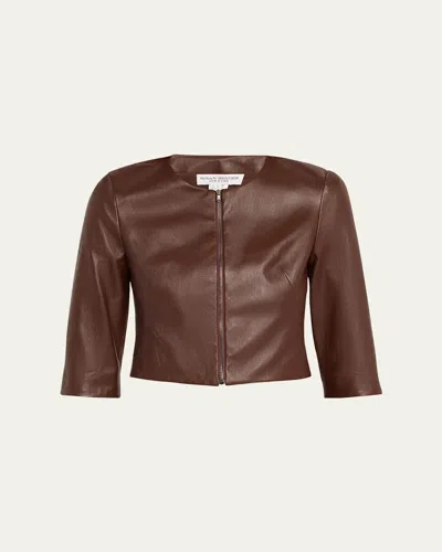 Susan Bender Stretch Leather Zip-front Cardigan In Mahogany