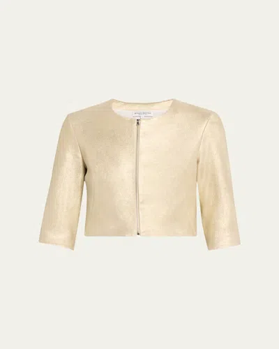 Susan Bender Stretch Leather Zip-front Cardigan In Pale Gold