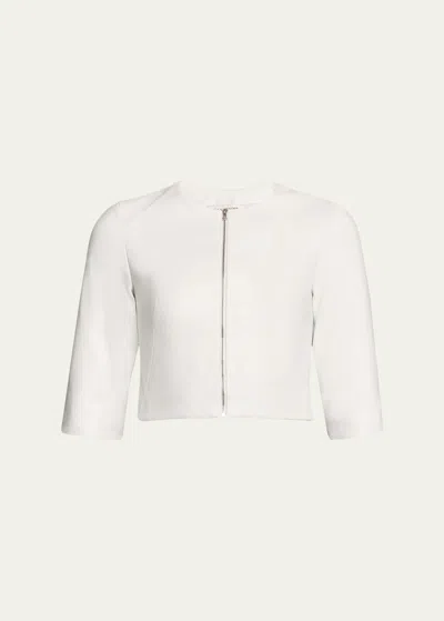 Susan Bender Stretch Leather Zip-front Cardigan In White