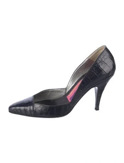 Pre-owned Susan Bennis/warren Edwards Embossed Leather D'orsay Pumps In Blue
