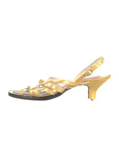 Pre-owned Susan Bennis/warren Edwards Leather Slingback Sandals In Gold