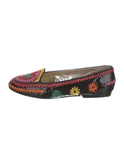 Pre-owned Susan Bennis/warren Edwards Patent Leather Floral Print Flats In Multi