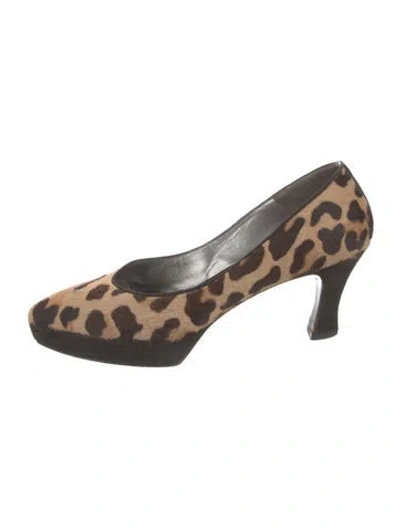 Pre-owned Susan Bennis/warren Edwards Ponyhair Animal Print Pumps In Neutral