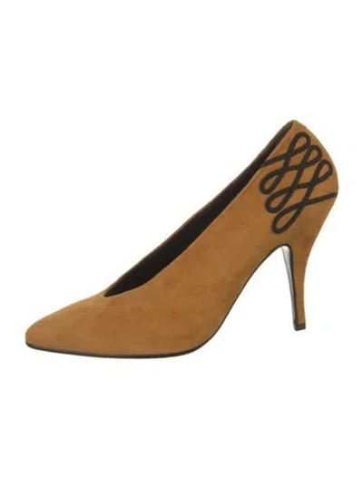 Pre-owned Susan Bennis/warren Edwards Suede Graphic Print Pumps In Brown