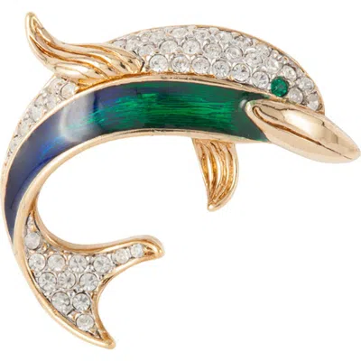 Susan Caplan 1980s Vintage Attwood & Sawyer Dolphin Brooch In Green