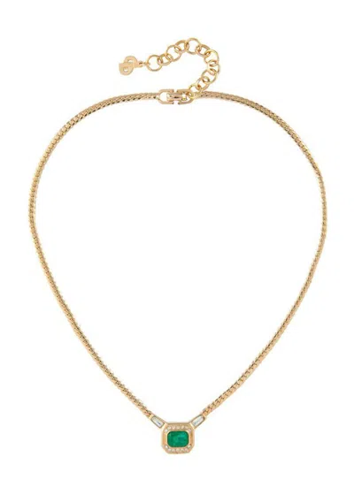 Susan Caplan 1980s Vintage Christian Dior Faux Emerald Necklace In Gold